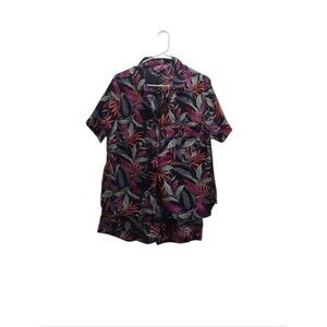 Isaac Mizrahi Sleepwear Tropical Pajama Set Floral Satin Plus Size 1X Lounge 2pc